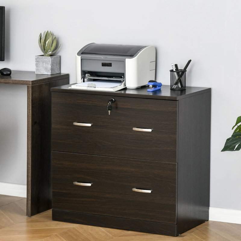 Classeur de bureau personnel avec serrure, 2 tiroirs, couleur noyer, capacité de charge maximale de 110 lb, l 30,03 po x P 16,5 po, H 27,97 po, noyer, support de poids, l 30,03 po x P 16,5 po, H 27,97 po
