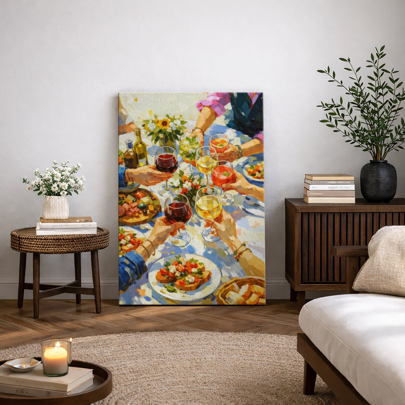 Œuvre extérieure, célébration de vin, scène de salle à manger, images de salle à manger, impression sur toile encadrée