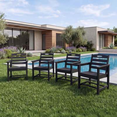 4-Piece HDPE Outdoor Dining Chairs with Armrests All-Weather Ergonomic Armchairs for Backyard & Deck