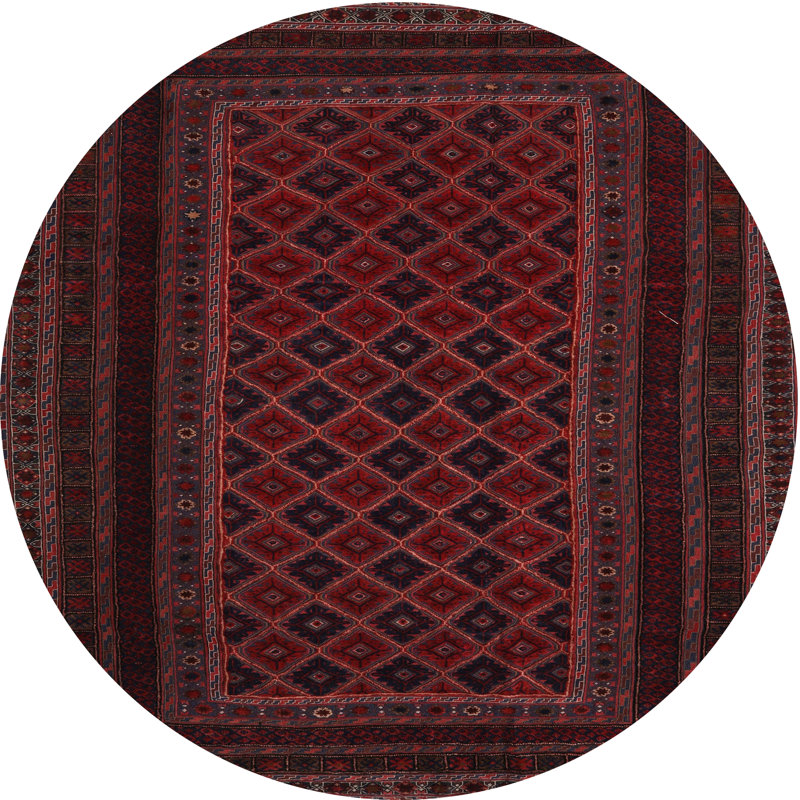 Tapis de zone rouge/brun/noir contemporaine, Rond 8 pi