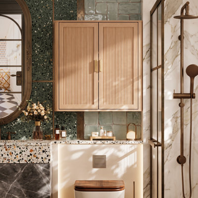 Armoire de rangement cannelée pour salle de bain, armoire à pharmacie moderne avec tablettes réglables pour dessus de la toilette