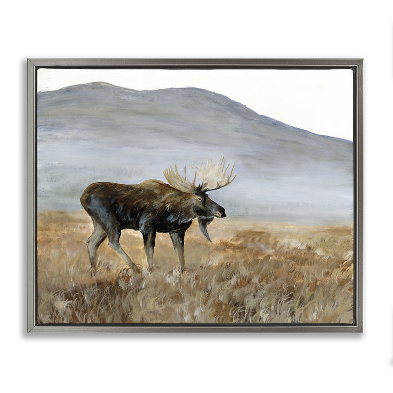 Cadre flottant Moose Wanderer Mountain Valley, design par Georgie Harrison, Cadre flottant gris lustré, H 17 po x l 21 po