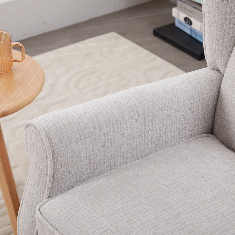Upholstered Armchair With Solid Wood Side Table, Beige