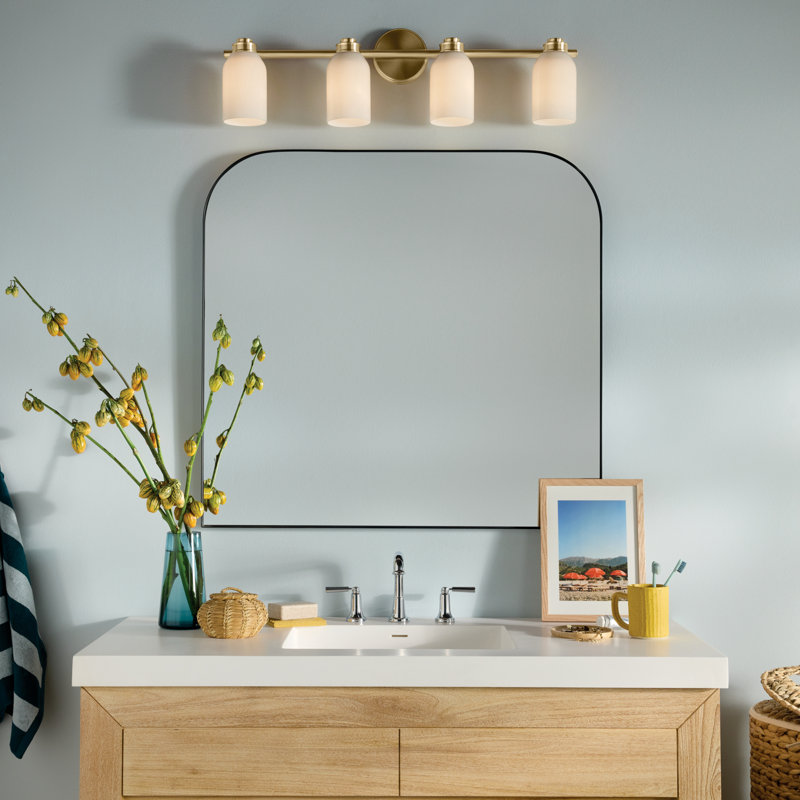 Éclairage pour salle de bain 4 lumières 31 po avec verre opale blanc 31 po, Bronze