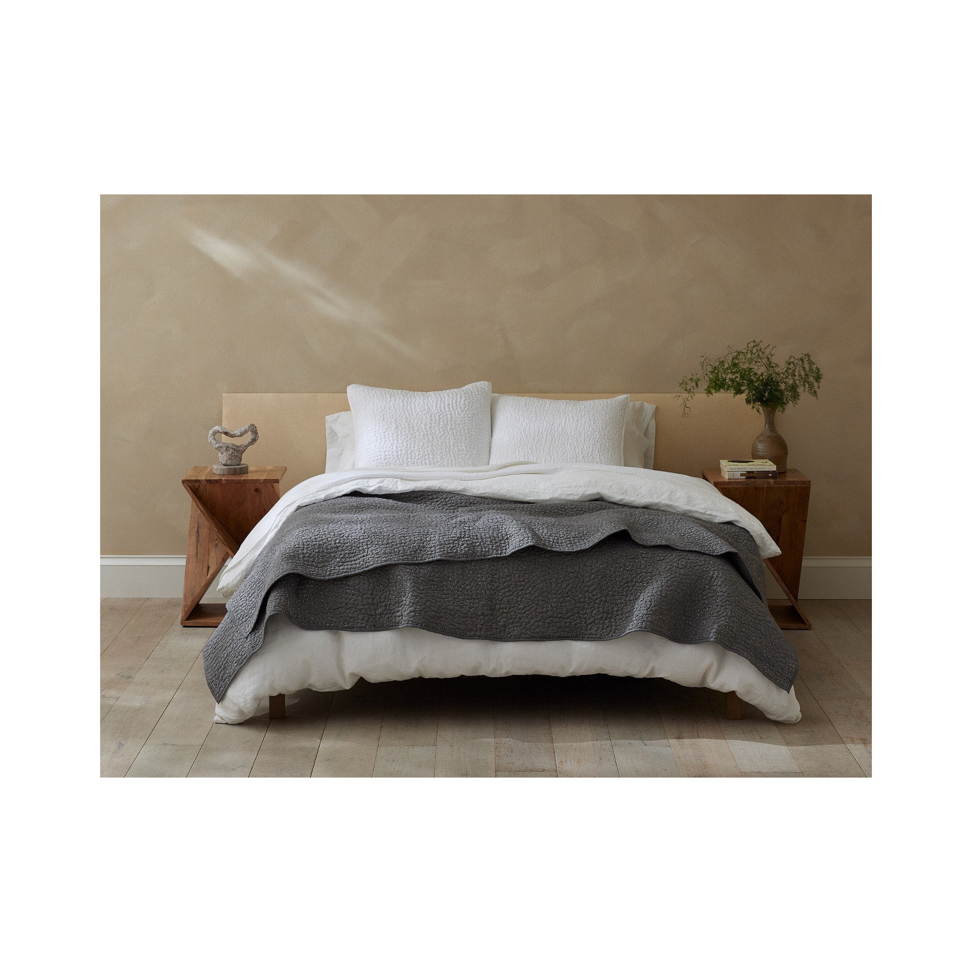 Pebbled Handstitched Organic Quilt, Twin Quilt, Slate