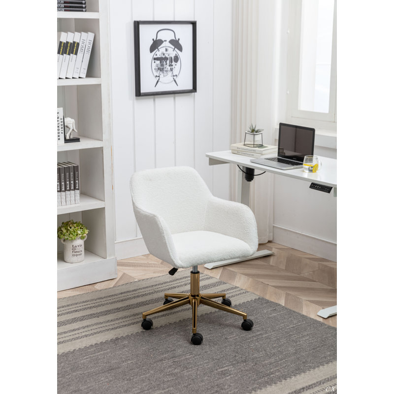 Chaise de bureau pivotante à 360 ° à hauteur réglable, Ivoire, Laine