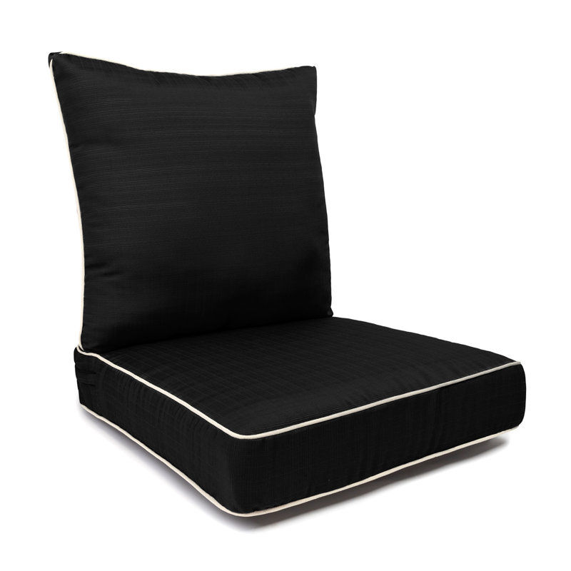 Corded Seat Cushion With Zipper Closure And Corded Back Cushion, With White Polyester Padded Fill., Black