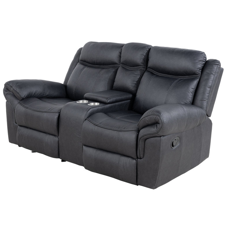 Modern 79" Wide Leatherette Manual Reclining Loveseat with Cup Holders & Storage Console，2-Seater Recliner，with Comfortable Foam & Pocket Coil Seating