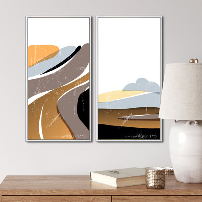 «Vintage Landscape in Minimal Retro Colors I», ensemble de 2 peintures