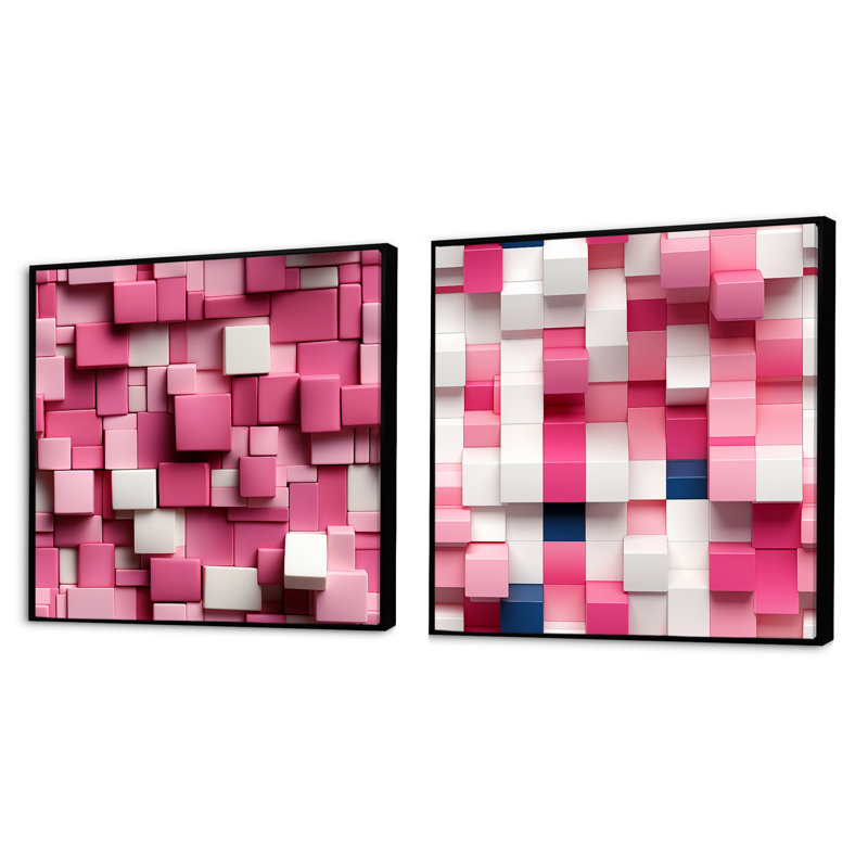 Dahja - Abstract Shapes Square Collage Set Of 2, Black Floater Framed, 16" H x 33" W