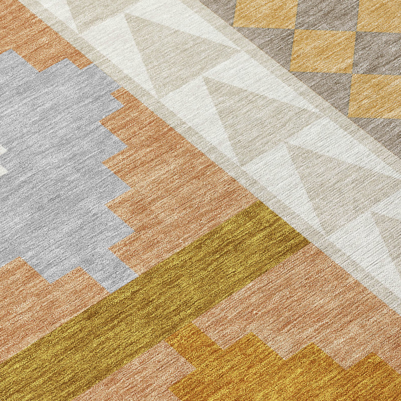 Machine Washable Indoor/Outdoor Chantille ACN2522 Southwest Rug, Round 8', Beige