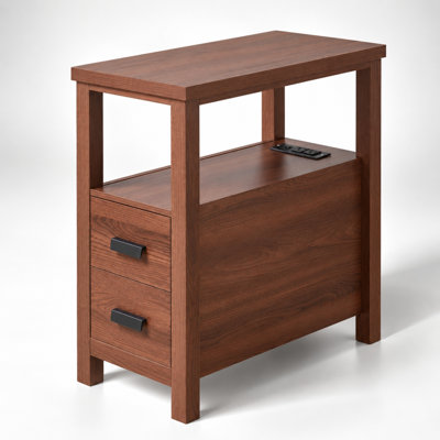 Table de bout à chargement rustique Enric avec tiroirs et ports USB