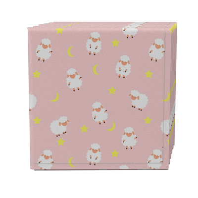Fabric Textile Products, Inc. Napkin Set Of 4, 100% Cotton, 20X20", Over The Moon Sheep Pink