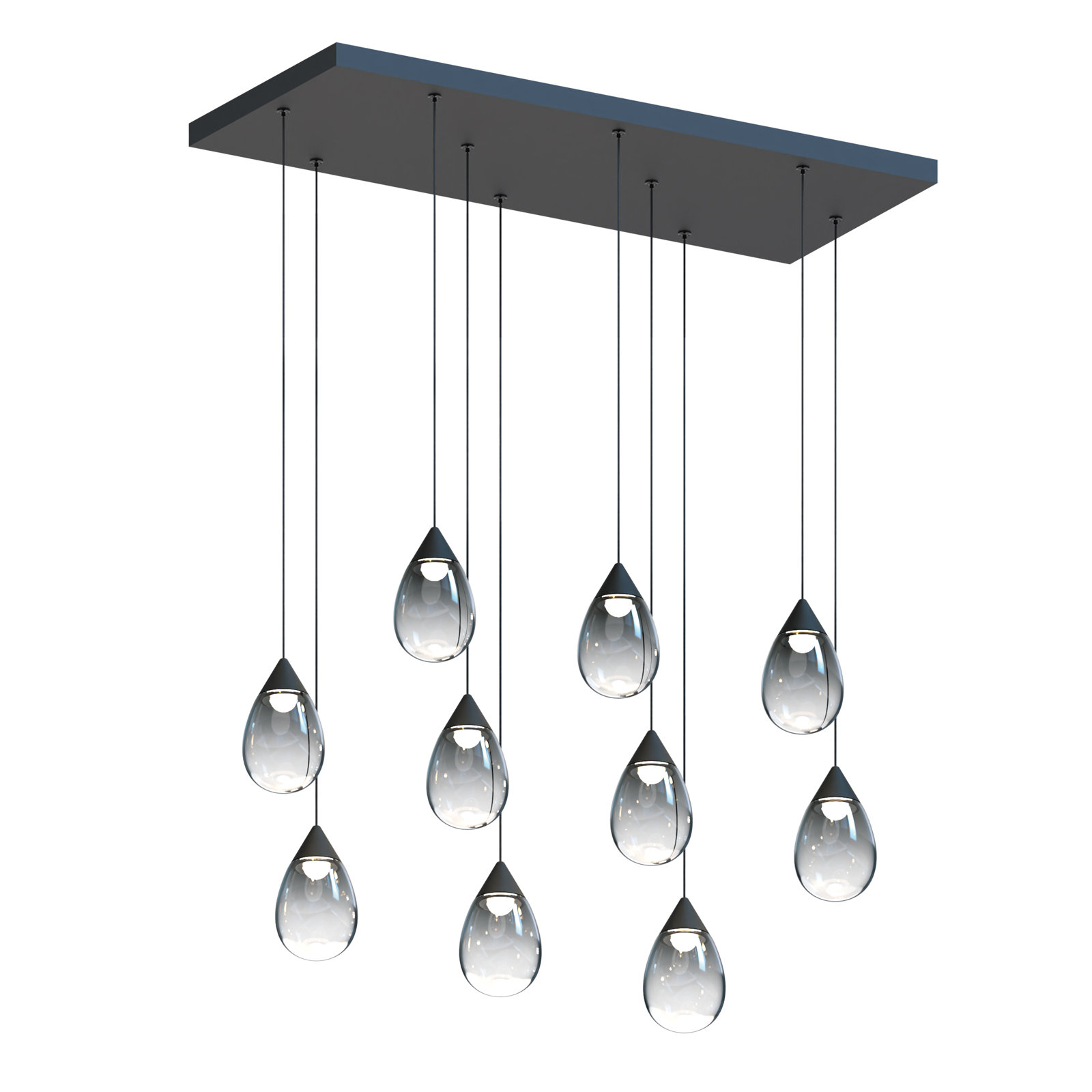 Aliceann 10 Light Glass Dimmable Pendant, Matte Black, Smoke