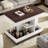 Adjustable End Table With Wheels, 360°rotating Top, Storage Space, Wood Grain Texture And Vertical Striped Design-1848626449