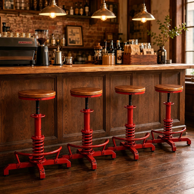 Javin Adjustable Height Counter Stool, Red, 1