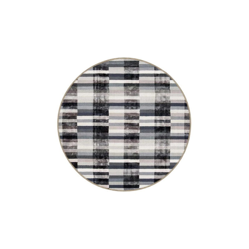 Striped Black Geometric Patterned Decorative Carpet, Rectangle 5'2" x 7'7"