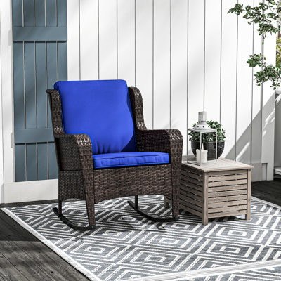 Chaise berçante de jardin avec relaxant - bleu foncé, structure en acier, capacité de poids élevée pour le patio, chaise berçante