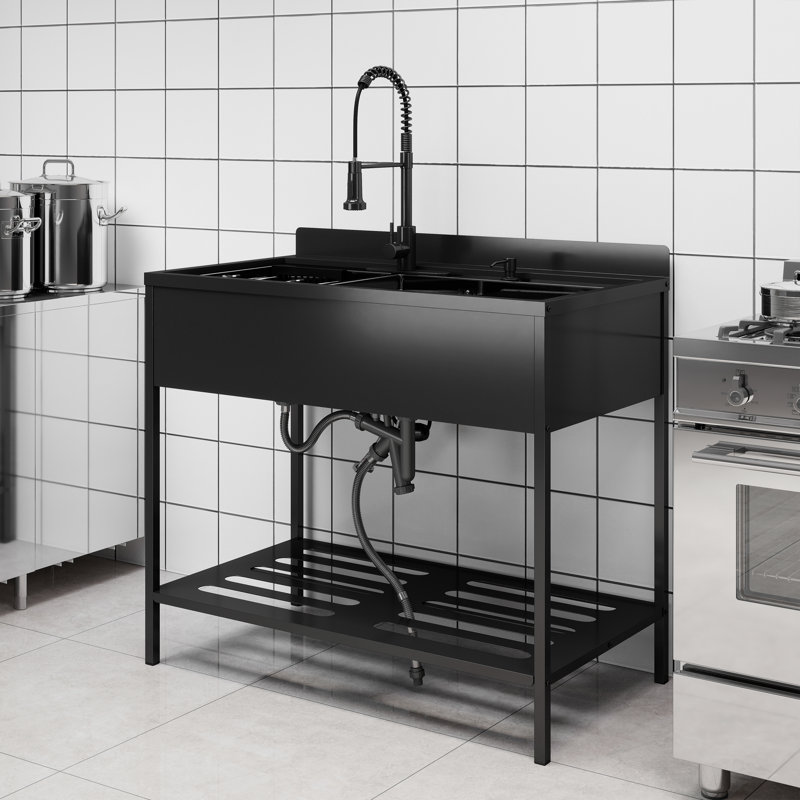 Évier de cuisine utilitaire autoportant en acier inoxydable 304 avec robinet coulissant