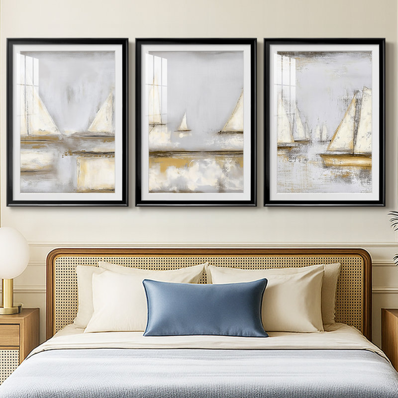 NAUTICAL Series CLXIV - Impression encadrée sur mesure de qualité supérieure - 3 pièces, H 21 po x l 30 po, Noir