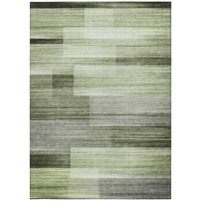 Tapis intérieur lavable rayé vert et ivoire 5 pi x 8 pi