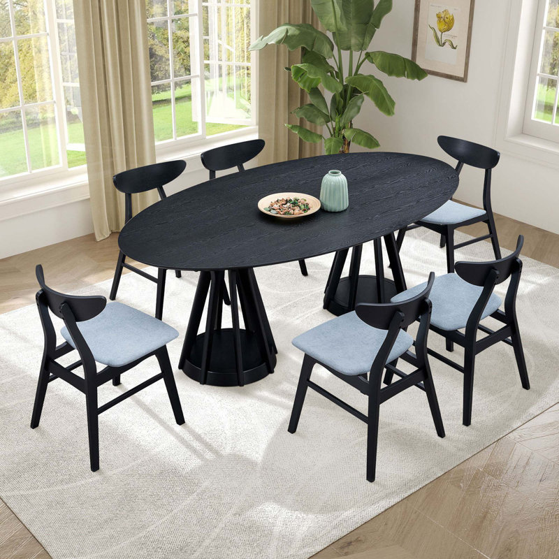 Ensemble de table de salle à manger 7 pièces 7 pièces, Noir, noir, noir, noir, Noir/gris