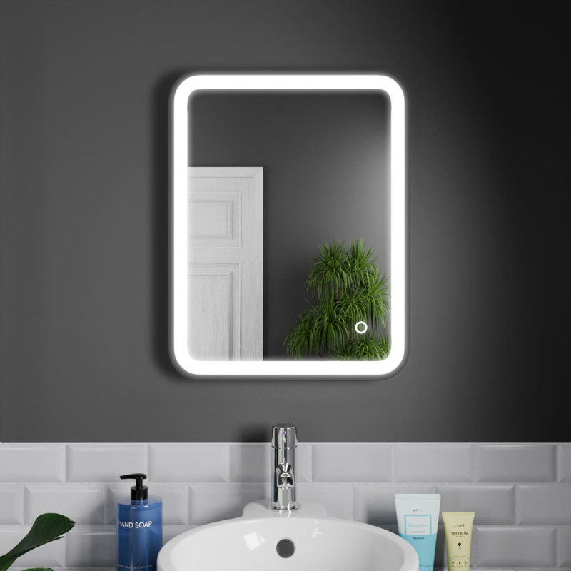 Rectangle LED Bathroom Mirror Fog Free Touch Sensor, 39 cm H x 50 cm W, Matt Black