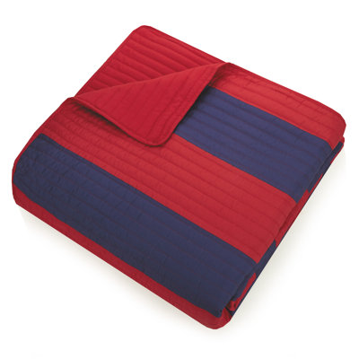 Lavelle Red/Blue Stripe Reversible Microfiber Quilt Set