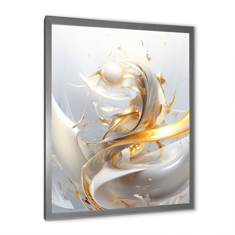 Sphère dorée fractale sur fond blanc sur toile, H 44 po x l 34 po x P 1,5 po, Cadre simple argenté