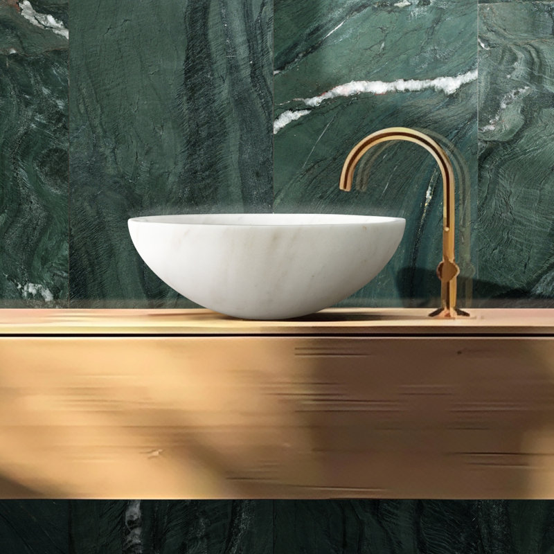 Circular Natural Stone Bathroom Vessel Sink with Semi-Polished Finish for Modern Vanity Countertops, White