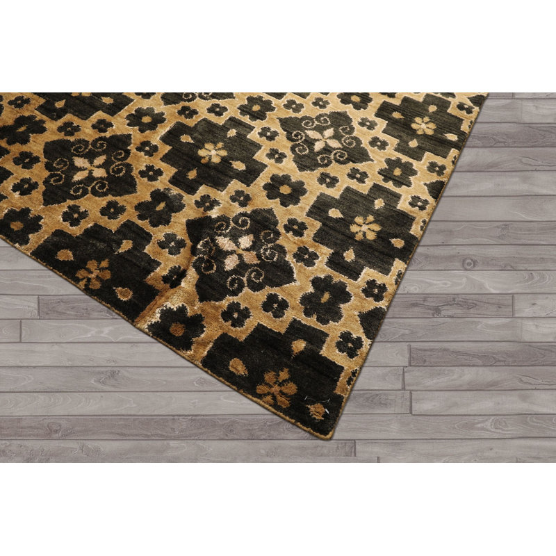 Tapis tibétain noué à la main en laine anthracite de style transitionnel, 2,49 m x 3,10 m