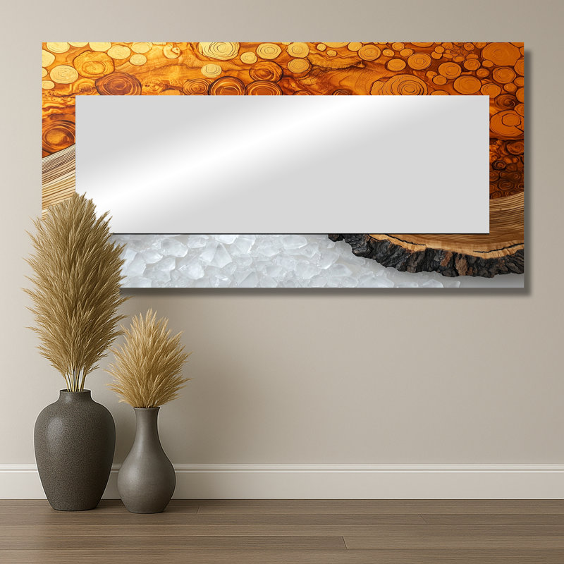 Gold of the North Amber River I - Miroir forêt pour décoration murale - imprimé sur métal, 28 po x 55 po