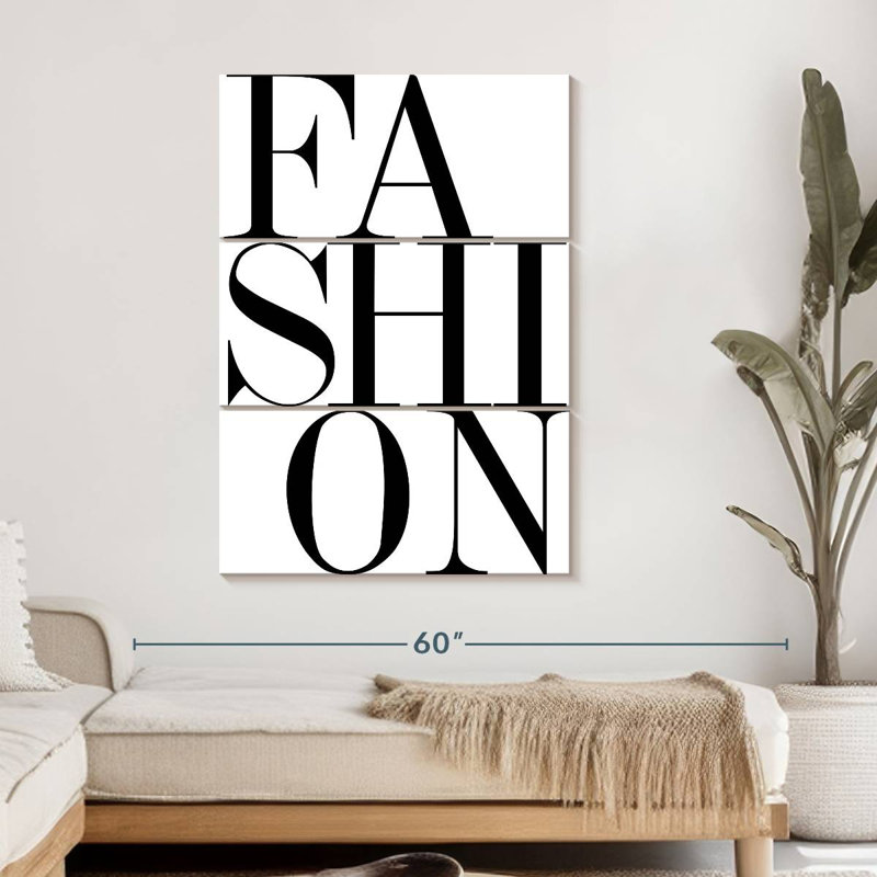 «Fashion And Beauty Typographie», ensemble de 3 impressions sur toile par Enchanté Designs, H 50 po x l 32 po x P 1,25 po