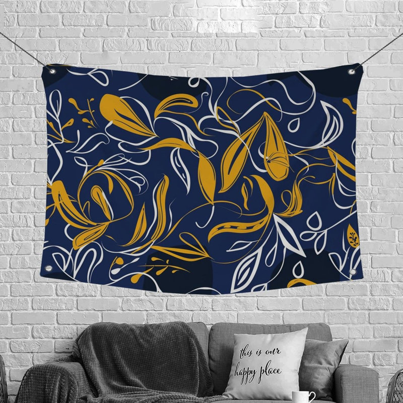 Tapisserie en tissu bleu marine, H 50 po x l 60 po