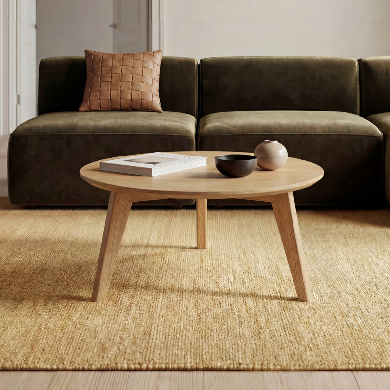 Table basse ronde moderne en chêne massif 29,5 po Fjord, L 29,53 po, Chêne, 1