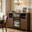 Buffet-bar à café cannelé brun de 135 cm avec compartiment mini-réfrigérateur, casier à vin amovible et tablettes ajustables-333267261
