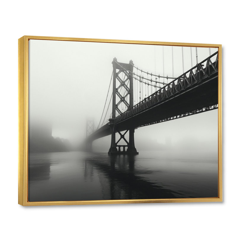 Gray Bridge Urban Suspension II, reproduction d'art sur toile, H 24 po x l 32 po x P 1 po, Cadre flottant doré