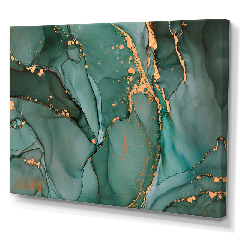 Turquoise et gris luxueux abstrait fluide IV - peinture sur toile, H 40 po x l 60 po x P 1,5 po, Toile tendue
