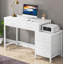 Bureau d'ordinateur 51 po réversible avec 5 tiroirs et classeur, bureau à domicile rustique avec support pour imprimante, table d'écriture industrielle avec rangement pour petits espaces, blanc-123406486
