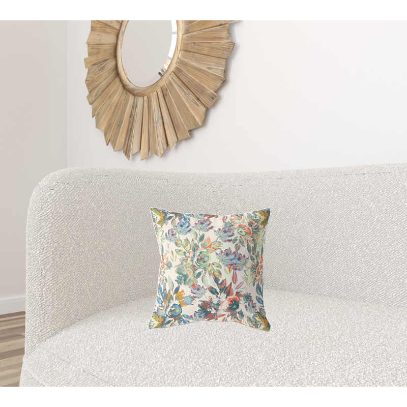 Coussin 16 po x 16 po Broadcloth, Vert / Blanc / Orange