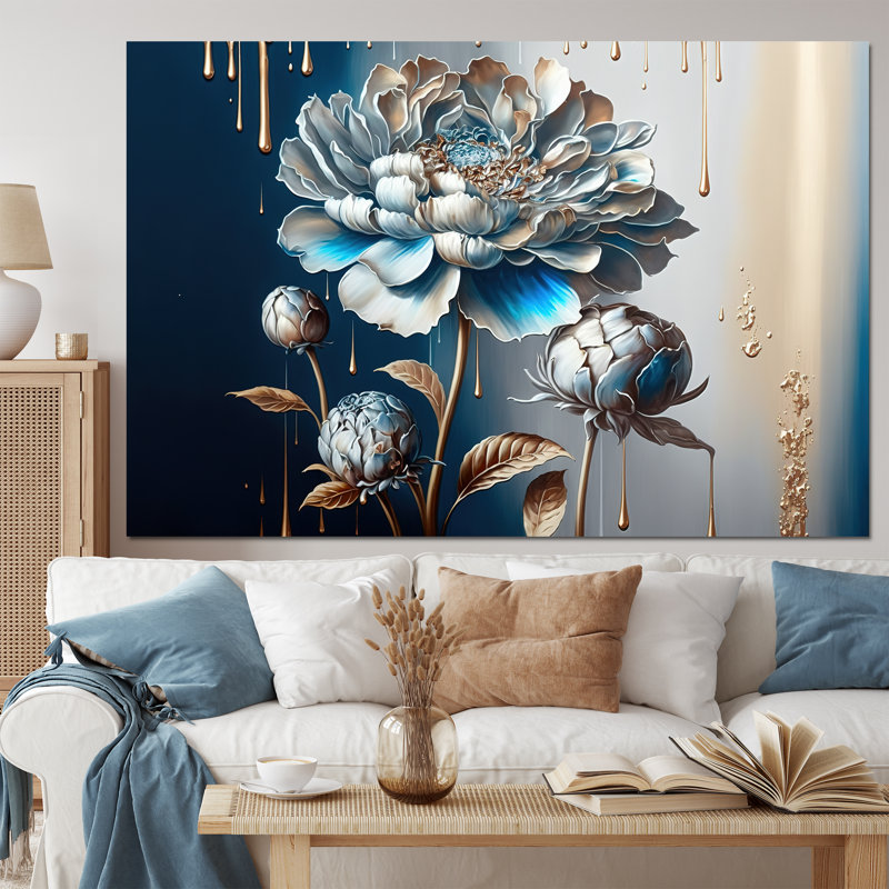 «Ice Blue Zinnia Flowers», art mural sur toile floral et botanique