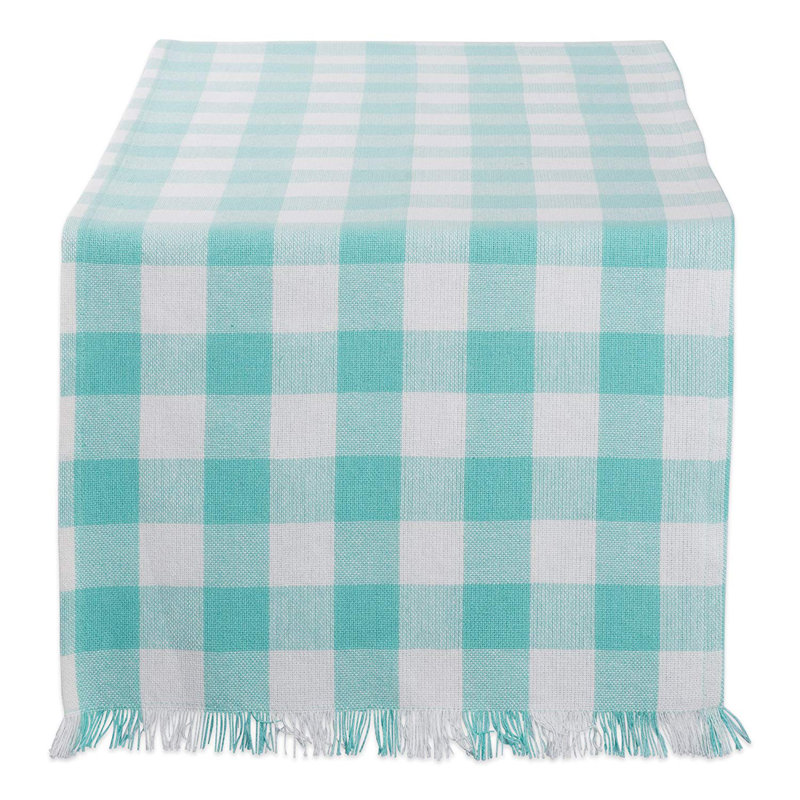 Laszlo Gingham 100% Cotton Table Runner, 14" L x 72" W, Aqua