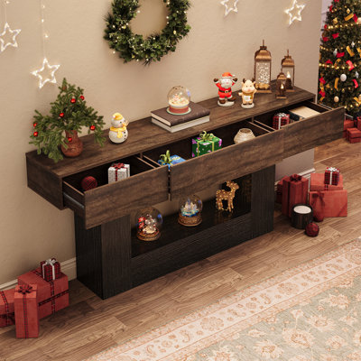 Modern Farmhouse Console Table with 3 Drawers and Open Storage Shelf