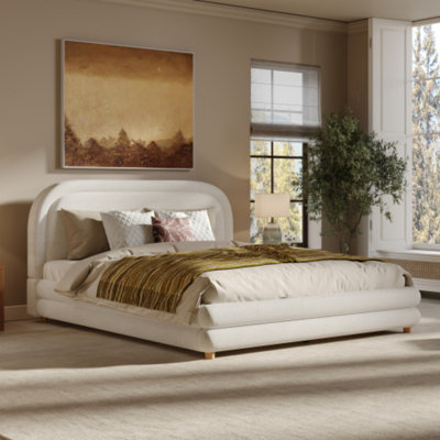 Modern Bed Frame With Upholstered Thick Curved Headboard,for Living Room & Bedroom
