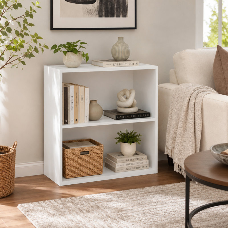 Modern 2-Shelf Bookcase, Open Wooden Storage Small Space Organizer for Bedroom, Nursery, Playroom, Home Office & Living Room - White