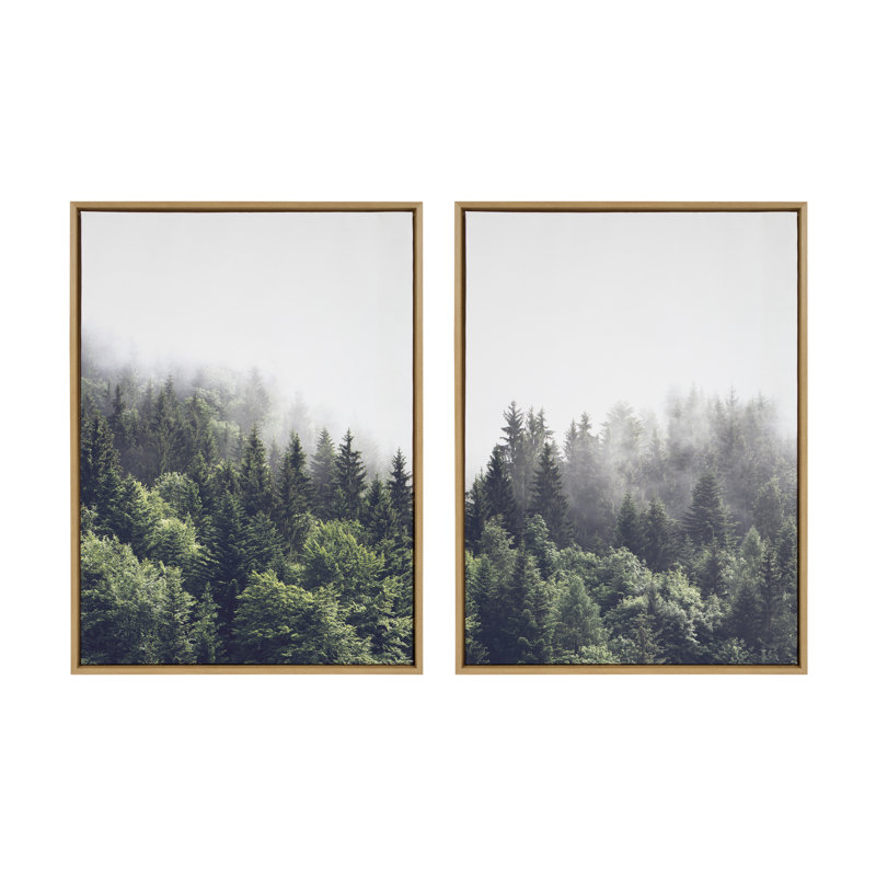 «Lush Green Forest on a Foggy Day gauche et droite» par The Creative Bunch Studio, ensemble d'art mural sur toile encadrée