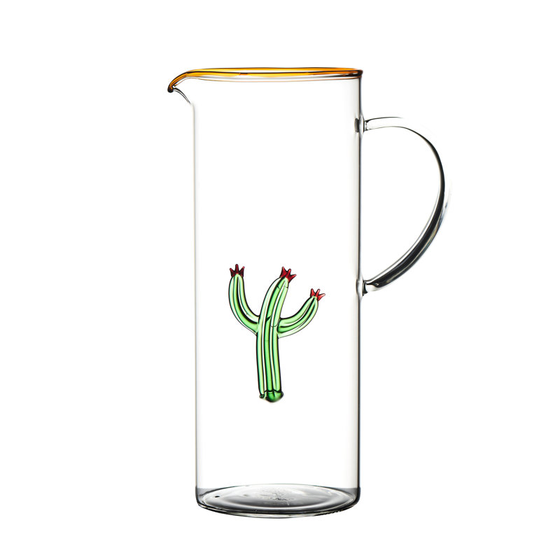 Aztec Glass Cactus Cocktail Pitcher with Amber Trim, 44.8 oz