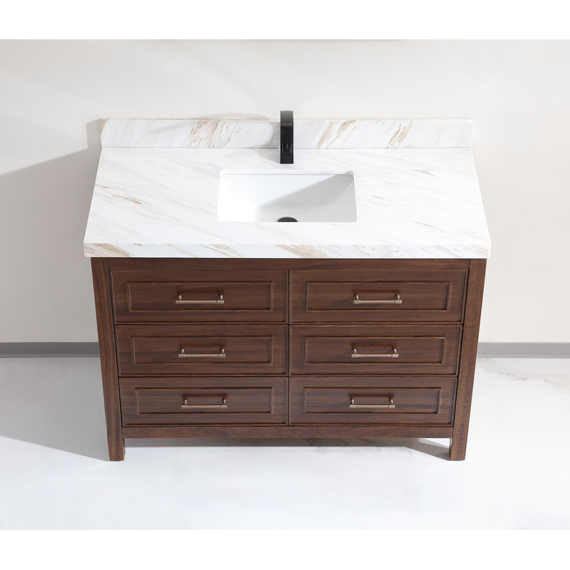 48" EBONY SINK VANITY DARK FINISH WITH WK-48 TOP 2" THICK WHITE NATURAL TOP, White, Brown