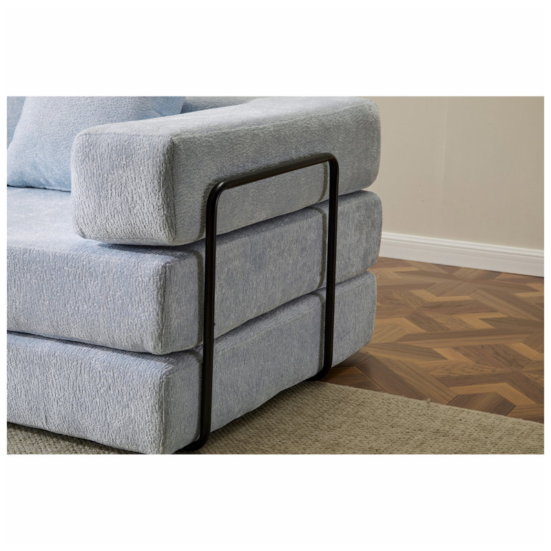 YooDoHome 76.77" W x 37.4" D x 23.62" H Chenille Convertible Floor Sofa Bed, Blue Boucle, Iron