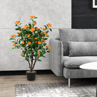 102cm Faux Flowering Tree in Cement Pot